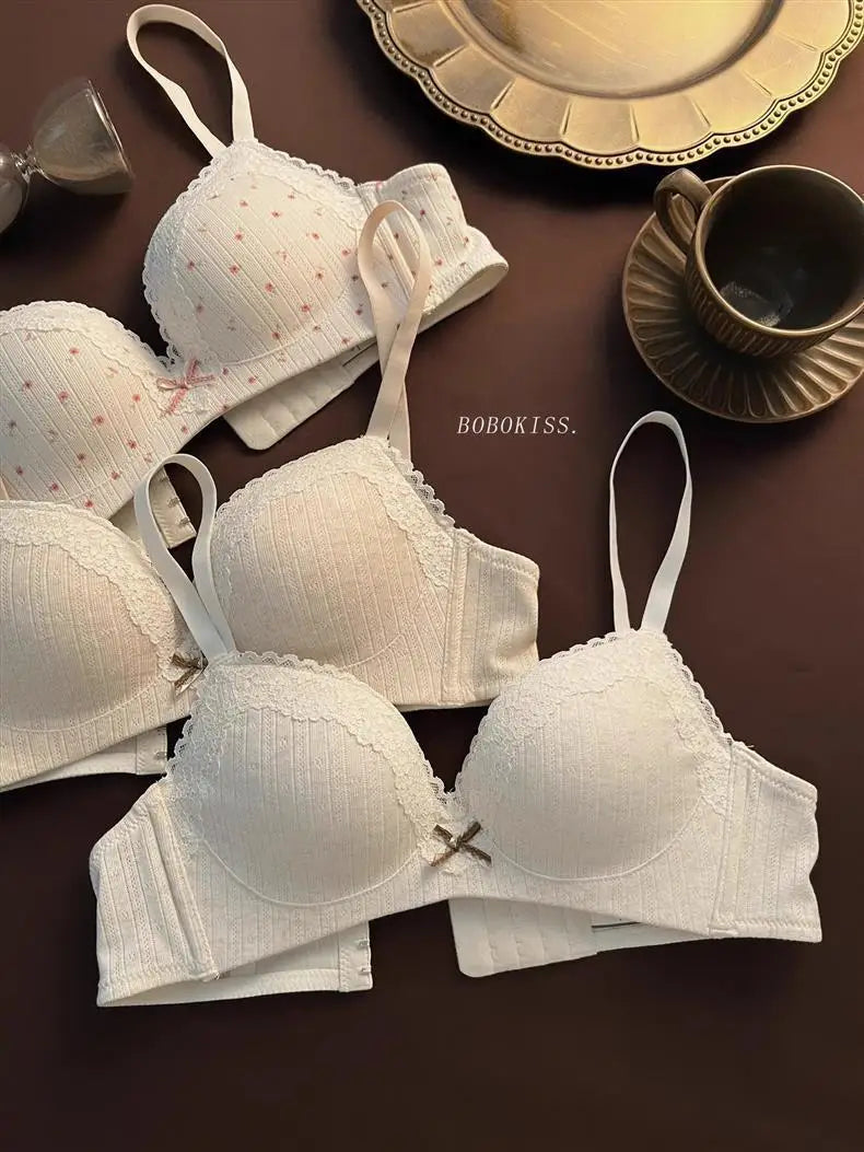 Lace Edge Sexy Lingerie Women's Small Breasts Gather No Wire Anti-Sag Bra Set