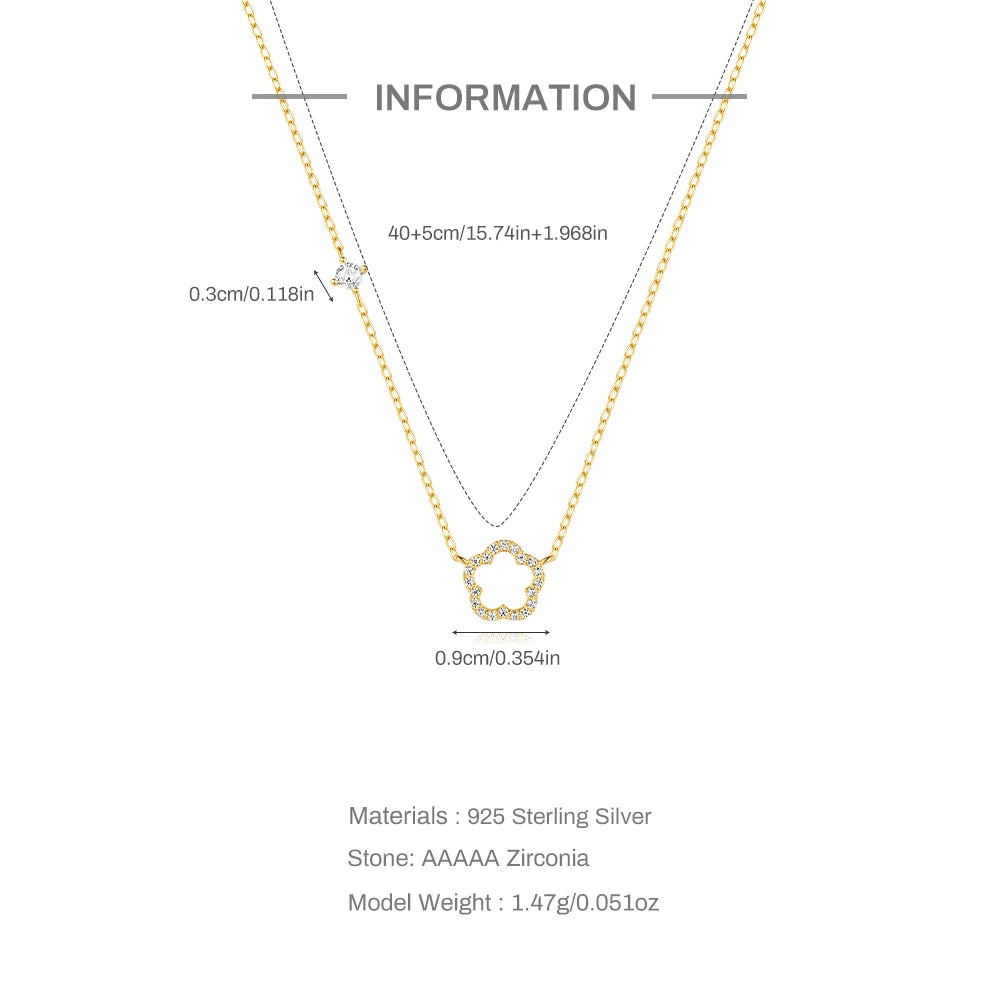 LENNIK 100% 925 Sterling Silver Women necklace plated with Exquisite five petal flower hollowed out white shell zircon plata 925