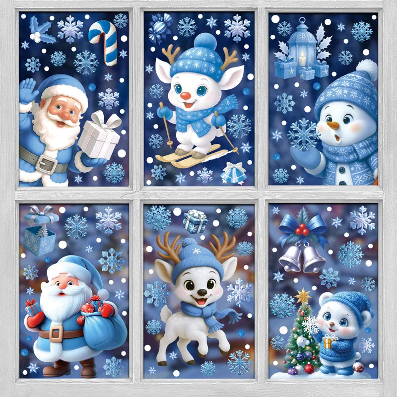 Christmas Window Stickers Winter Snowman Santa Claus Snowflake Reindeer Static Electricity Stickers Ornaments Xmas Home Decor