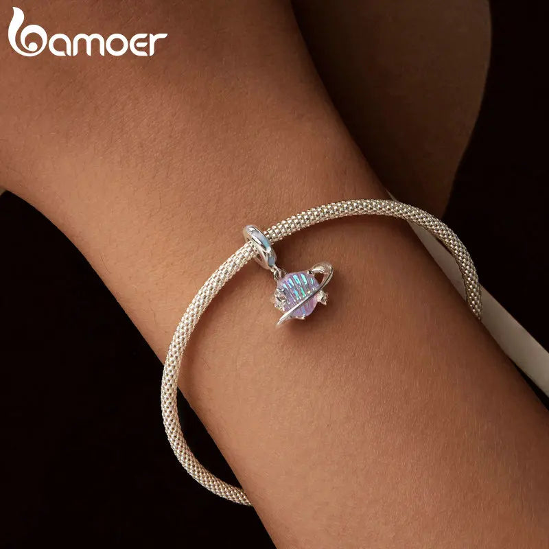 Bamoer 100% 925 Sterling Silver Romantic Crystal Butterfly Iris Charm For Women Fit Bracelet DIY Necklace Fine Jewelry Gift