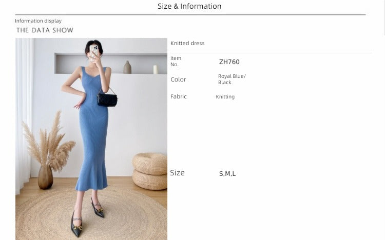 Autumn and Winter V-neck Slim-Fit Sleeveless Sling Fishtail Dress Sweater