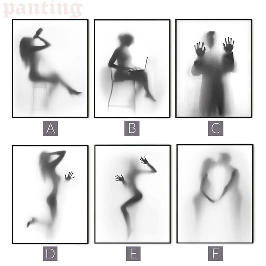 Black White Shadow Love Men Women Abstract Canvas Posters Modern Paintings Pictures Bedroom Living Room Bathroom Home Decoration