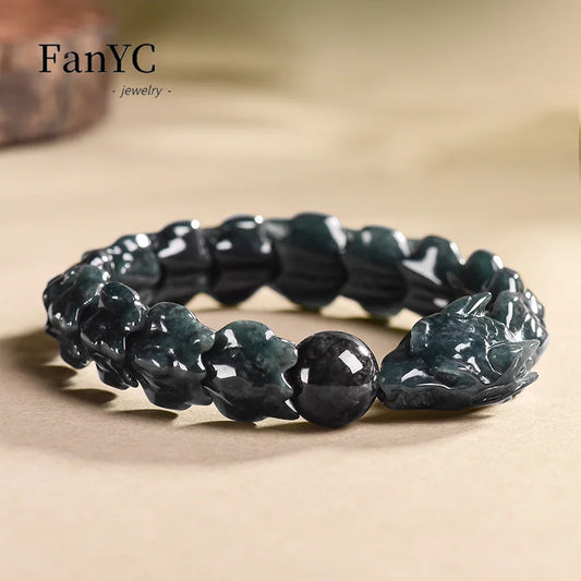 High-end Natural Burmese Jadeite Dragon Bone Bracelet with Exquisite Carving Fashionable Jewellery Gift for Men and Women