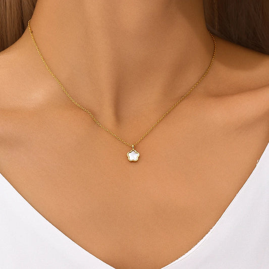 LENNIK 100% 925 Sterling Silver Women necklace plated with Exquisite five petal flower hollowed out white shell zircon plata 925