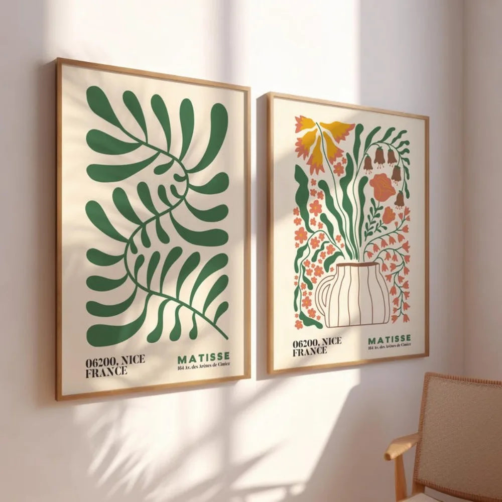 2 Frameless Matisse Flowers,Bohemian Floral Art,Bedroom Wall Decor,Living Room Prints,Exhibition Mid-century Modern Art Prints