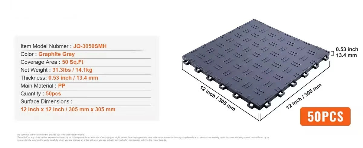 SucceBuy Garage Tiles Interlocking 12in 25/50Pcs Garage Floor Covering Tiles Non-Slip Double-Sided Texture for Garages Repair