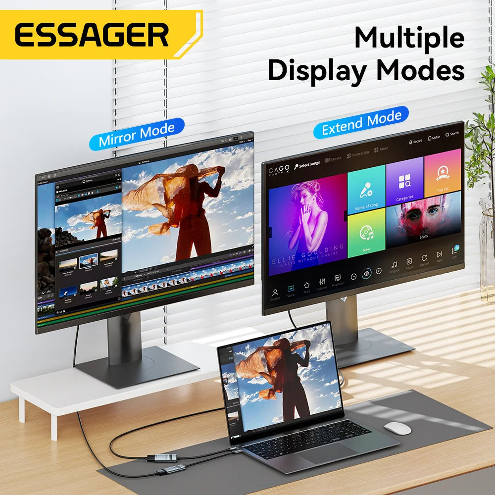 Essager HDMI-Compatible to USB C Adapter 8K@60Hz 4K@120Hz/144Hz for iPhone  15 MacBook Pro iPad High-Speed HD TV Cable Converter