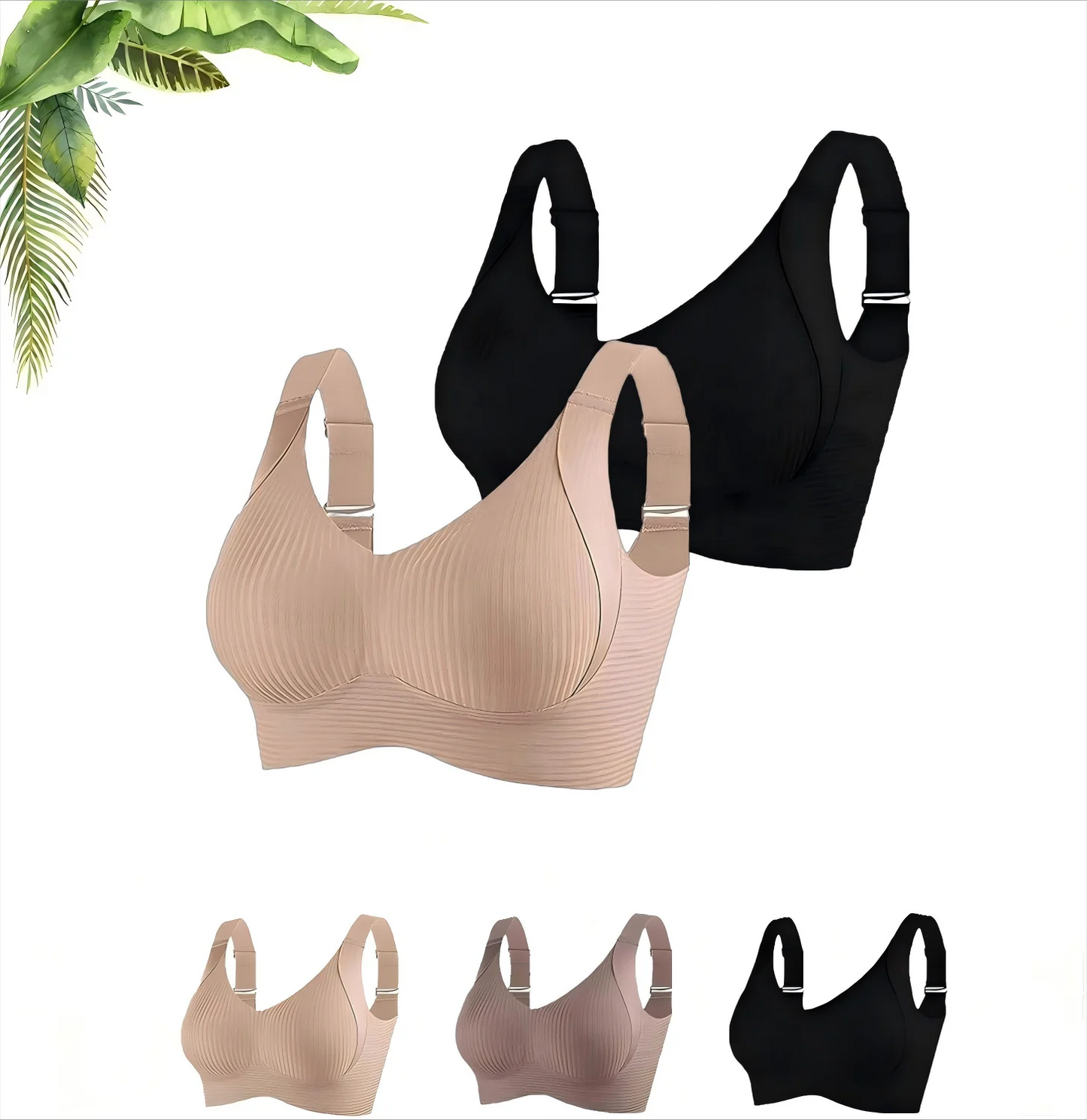 Wireless Bra for Women 2025 – No Underwire, Solid Color, 4-Row Hooks, Anti-Sag Support