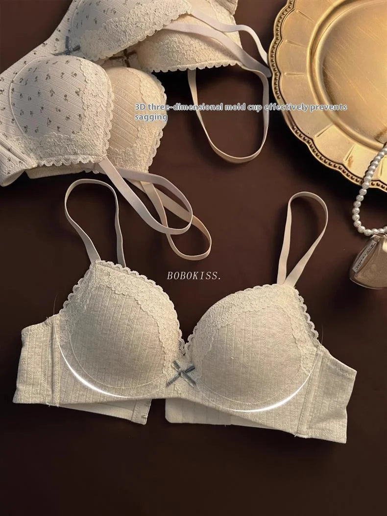 Lace Edge Sexy Lingerie Women's Small Breasts Gather No Wire Anti-Sag Bra Set