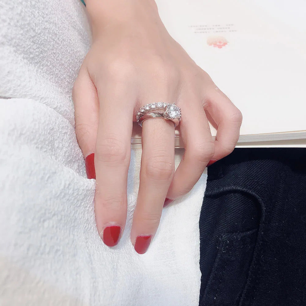 Solitaire 1ct Diamond Ring sets Real S925 Sterling Silver Jewelry Engagement Wedding band Rings for Women Bridal Party accessory
