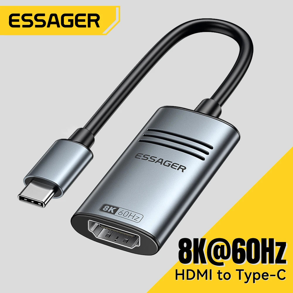 Essager HDMI-Compatible to USB C Adapter 8K@60Hz 4K@120Hz/144Hz for iPhone  15 MacBook Pro iPad High-Speed HD TV Cable Converter