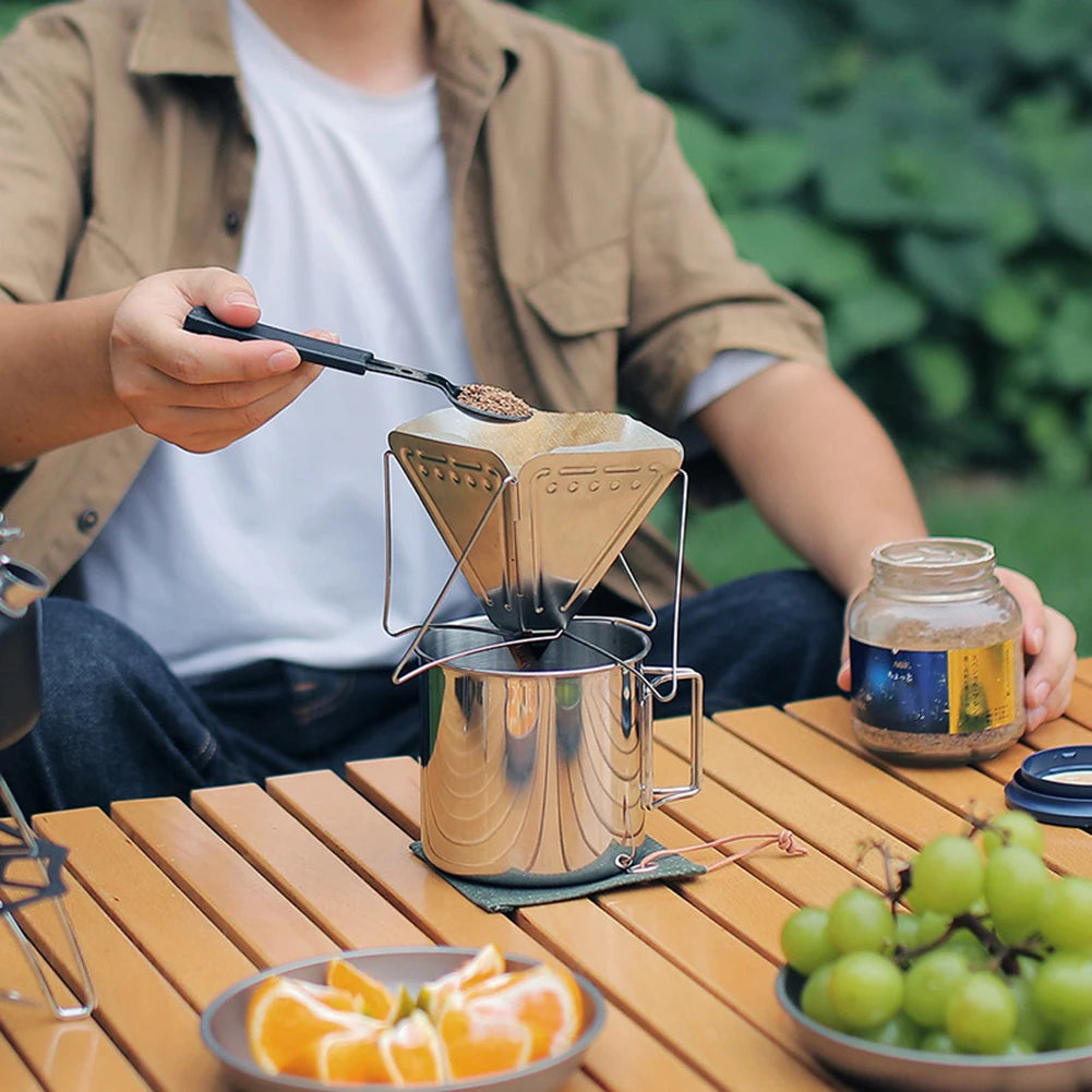 Camping Water Cup with Foldable Handle Tea Beer Coffee Mug Stainless Steel Portable Camping Cup for Outdoor Use