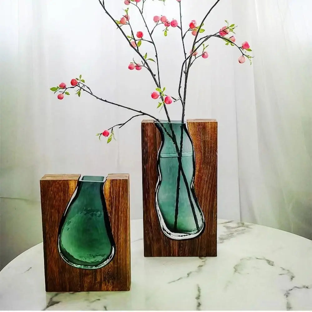 Flower Arrangement Bottle Wooden Glass Vase Creative Modern Hydroponic Flower Holder Exquisite Transparent Flower Pot Homestay