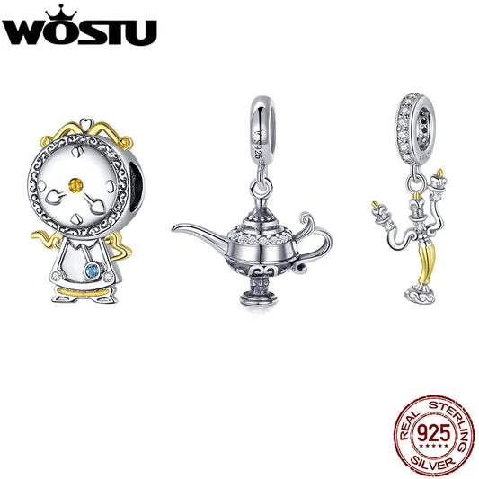 WOSTU Hot Sale 925 Sterling Silver Colock Pendant Magic Can Dangle Charm fit Original Bracelet & Necklace Fine Jewelry Gift