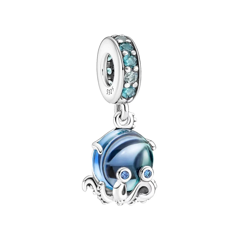 New 925 Silver Summer Ocean Series Starfish Turtle Octopus Cetacean Pendant Fit European Bracelets DIY Accessories Gifts