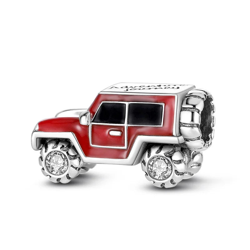 925 Sterling Silver Motorcycle Red Sports Car SUV Bus Car Keys Charm Pendants For Women Fit DIY Bracelets Party Birthday Jewelry