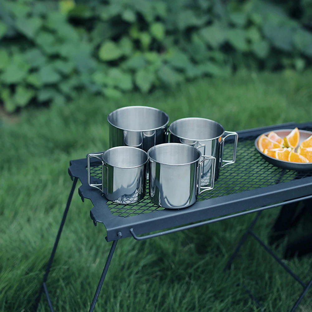 Camping Water Cup with Foldable Handle Tea Beer Coffee Mug Stainless Steel Portable Camping Cup for Outdoor Use