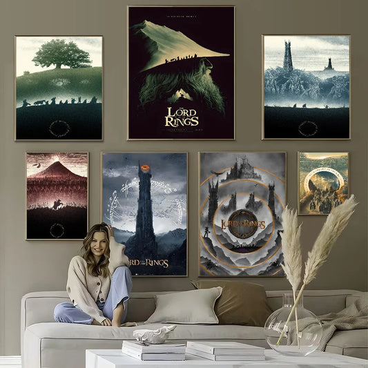 Movie L-Lord O-Of T-The R-Rings Poster Sticky Posters Retro Kraft Paper Sticker DIY Room Bar Cafe Aesthetic Art Wall Painting