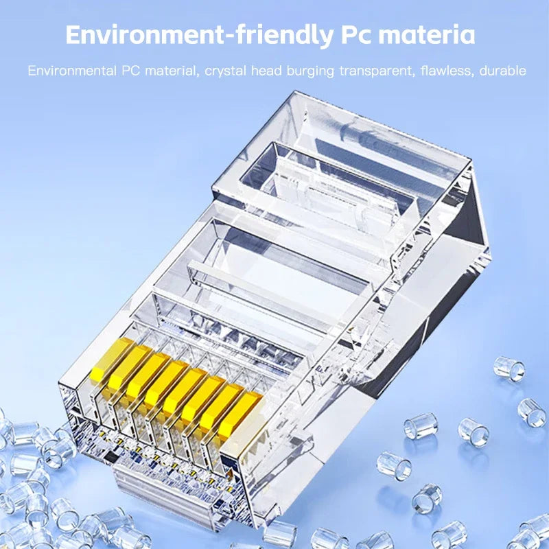 50PCs 100PCs Cat6 Connector RJ45 Connector Network Unshielded RJ45 Perforated Crystal Head Network Cable