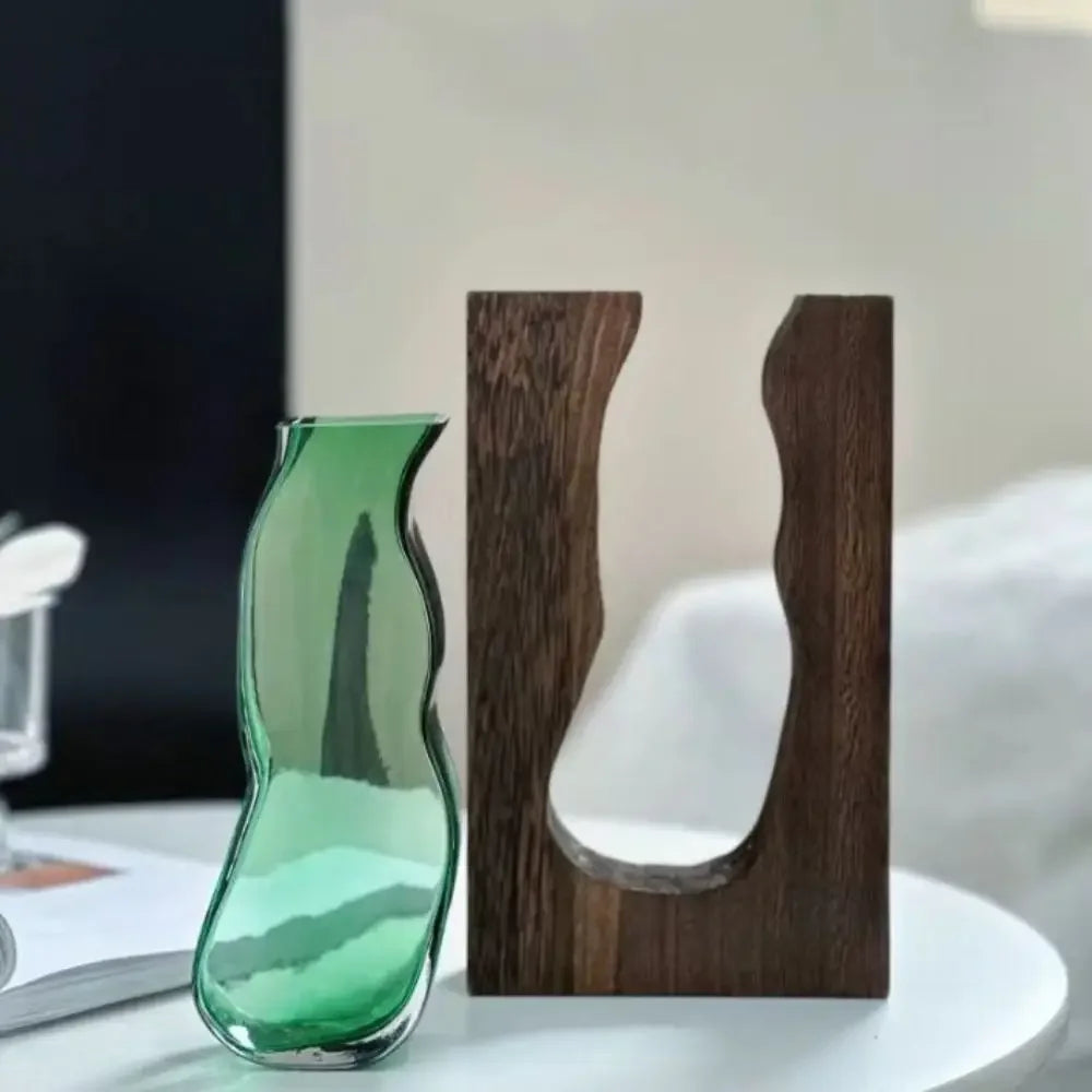 Flower Arrangement Bottle Wooden Glass Vase Creative Modern Hydroponic Flower Holder Exquisite Transparent Flower Pot Homestay