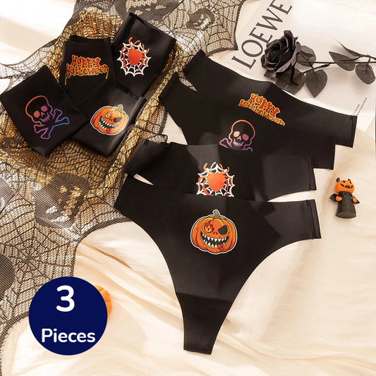 3PCS Halloween Women's Panties Charming Thongs Female Breathable Soft Sexy Lingerie