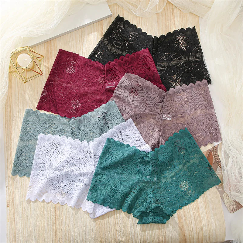 FINETOO 3Pcs/set Lace Boyshort Panties Women Low-Rise Floral Underwear S-XL Girls Sexy Panties Ladies Lace Underpants Lingerie
