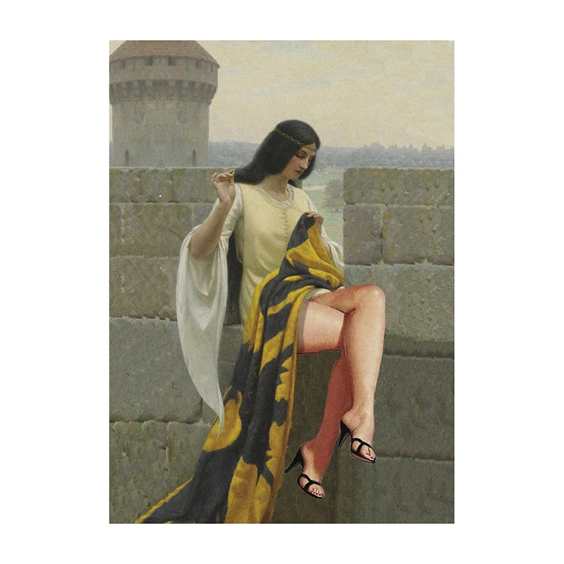 Tape Collage Canvas Painting Shy Girl Poster and Print The Classy Kiss Wall Art Picture for Living Room Home Wall Decoration