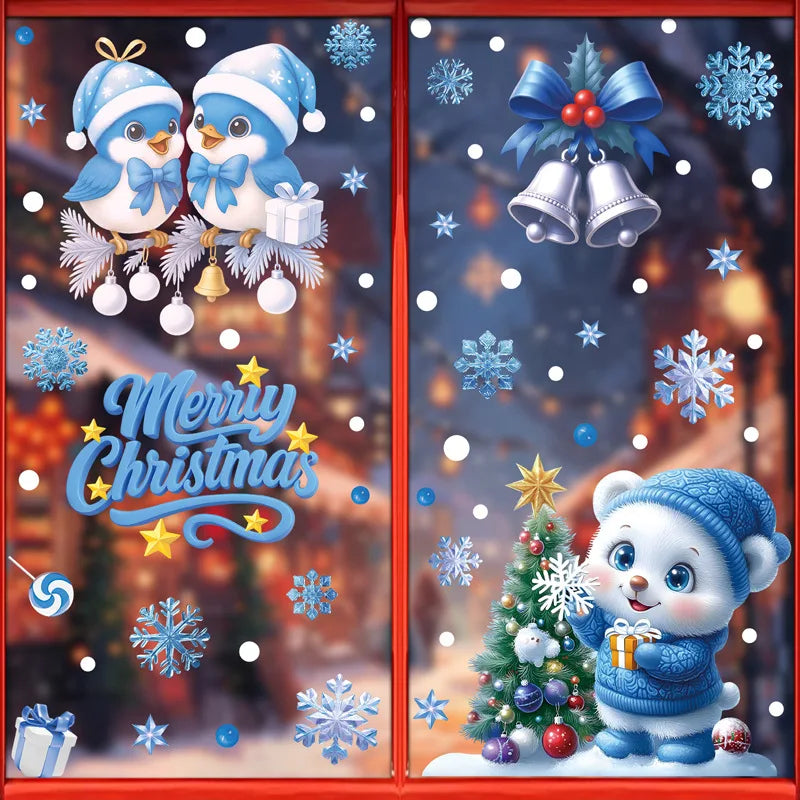 Christmas Window Stickers Winter Snowman Santa Claus Snowflake Reindeer Static Electricity Stickers Ornaments Xmas Home Decor