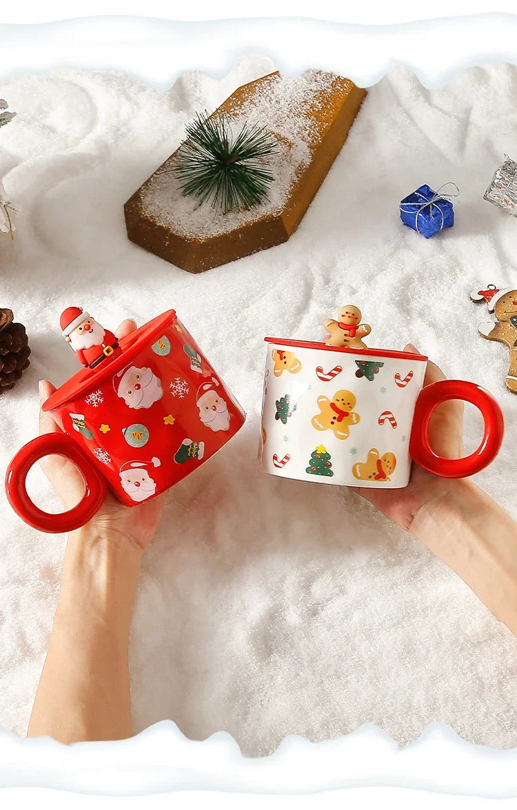 Christmas Creative Ceramic Mug Santa Claus Coffee Mugs High Beauty Drinkware Breakfast Milk Cpus Couple Water Cup Kawaii Gift