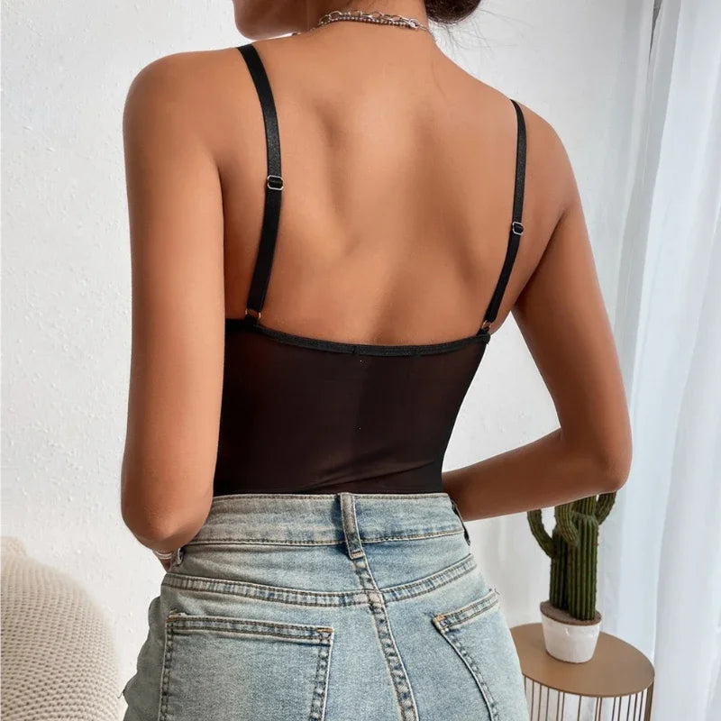 Sexy Bodysuit Lingerie Tight Fitting Women Deep V-neck Shaping Adjustable Shoulder Straps