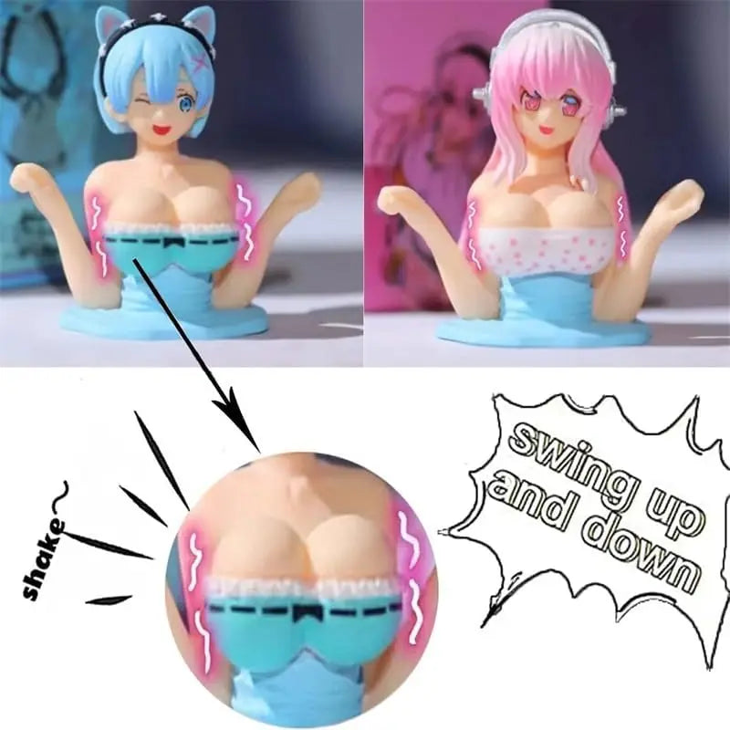 2023 Kawaii Shaking Chest Ornaments Cute Shake Girl Car Dashboard Decorations Anime Beautiful Girl Car Ornament Q-Version Toy
