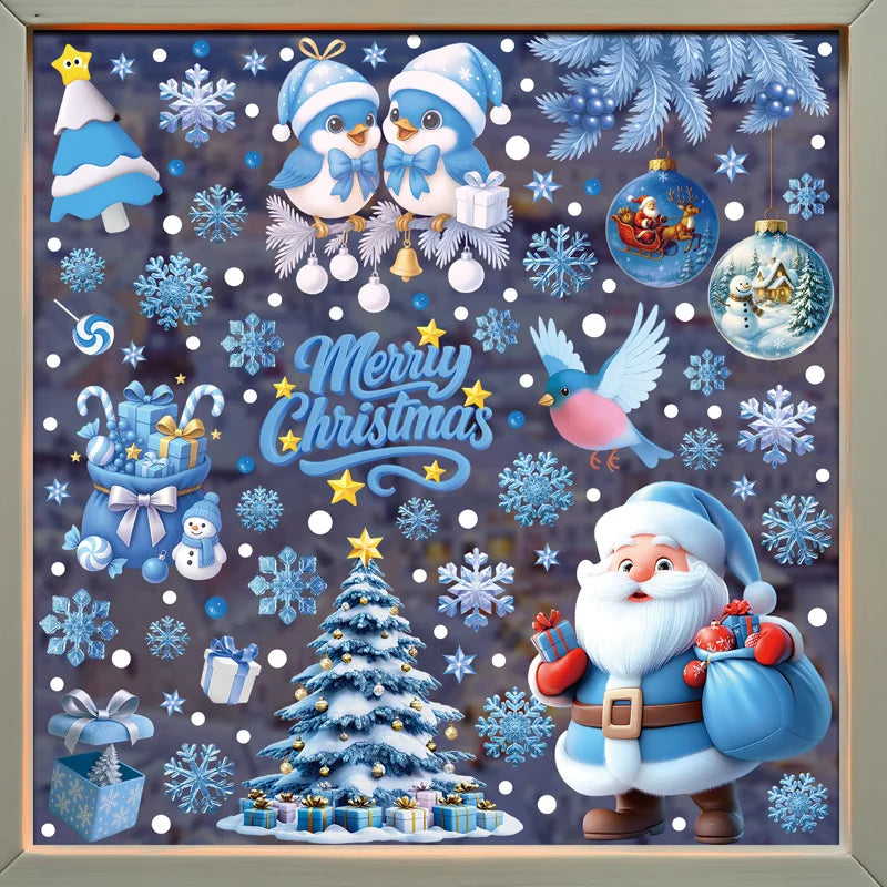 Christmas Window Stickers Winter Snowman Santa Claus Snowflake Reindeer Static Electricity Stickers Ornaments Xmas Home Decor