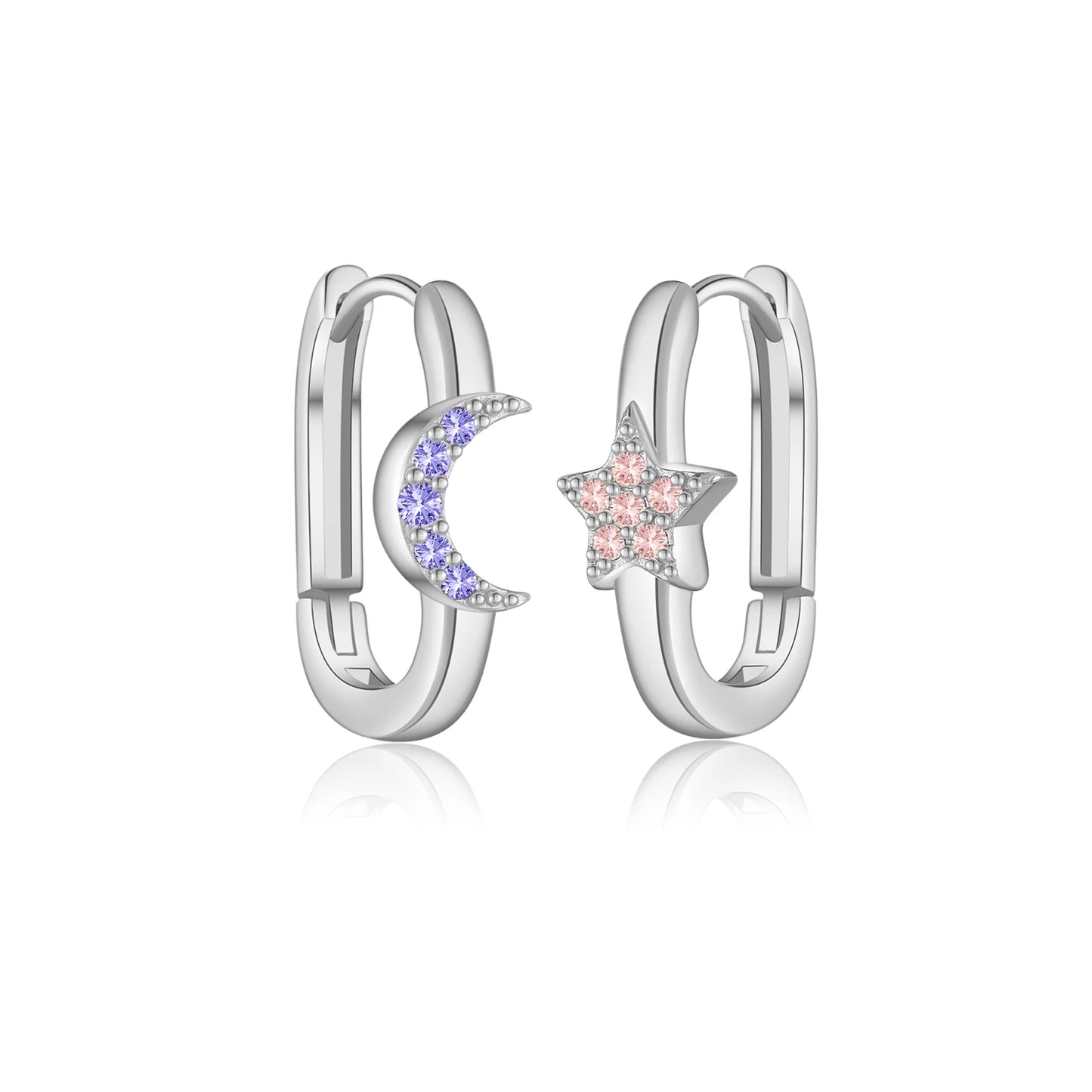 DPLAOPA Women 925 Sterling Silver Light Purple Pink Moon Star Piercing Hoop Earring Loops 2024 New Luxury Fine Casual Jewelry