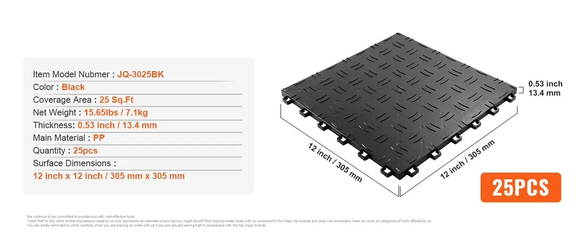 SucceBuy Garage Tiles Interlocking 12in 25/50Pcs Garage Floor Covering Tiles Non-Slip Double-Sided Texture for Garages Repair