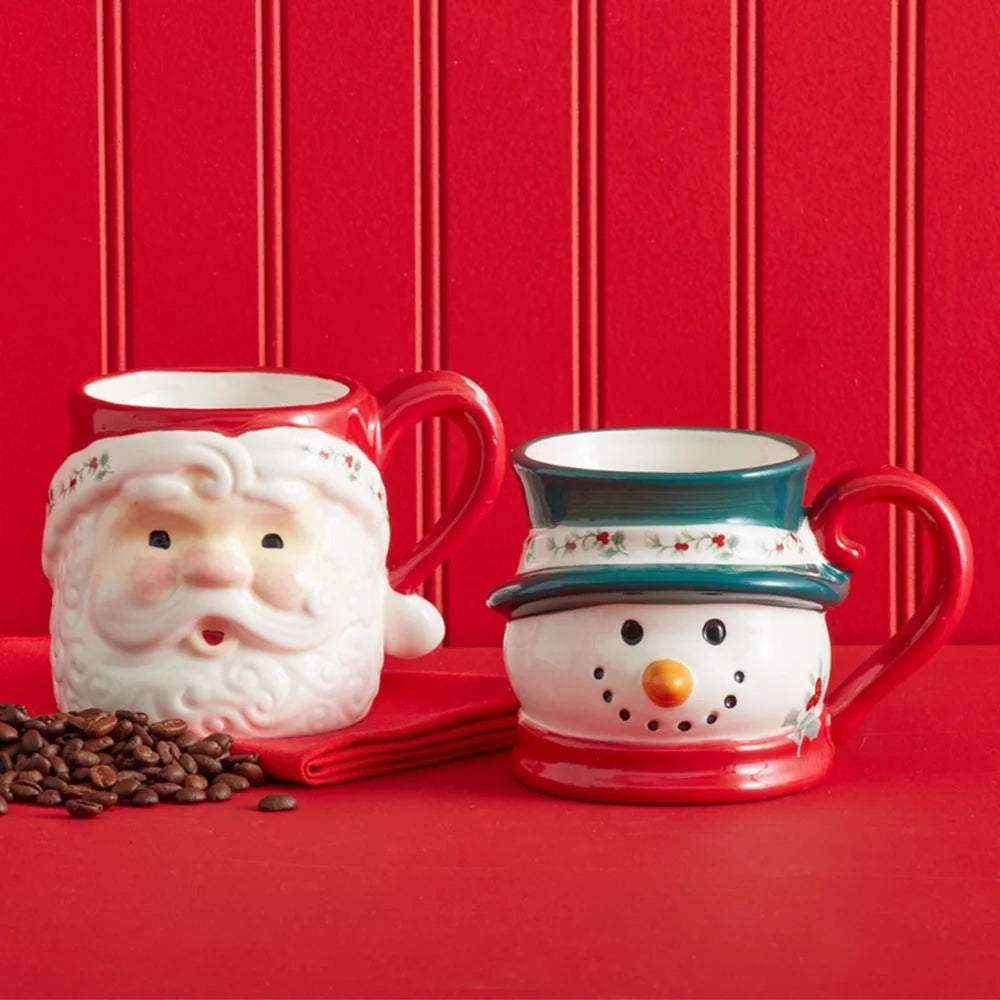 Winterberry Stoneware Santa Mug 16oz Holiday Coffee Tea Hot Chocolate Ceramic Gift Christmas Kitchen Decor Festive Tableware