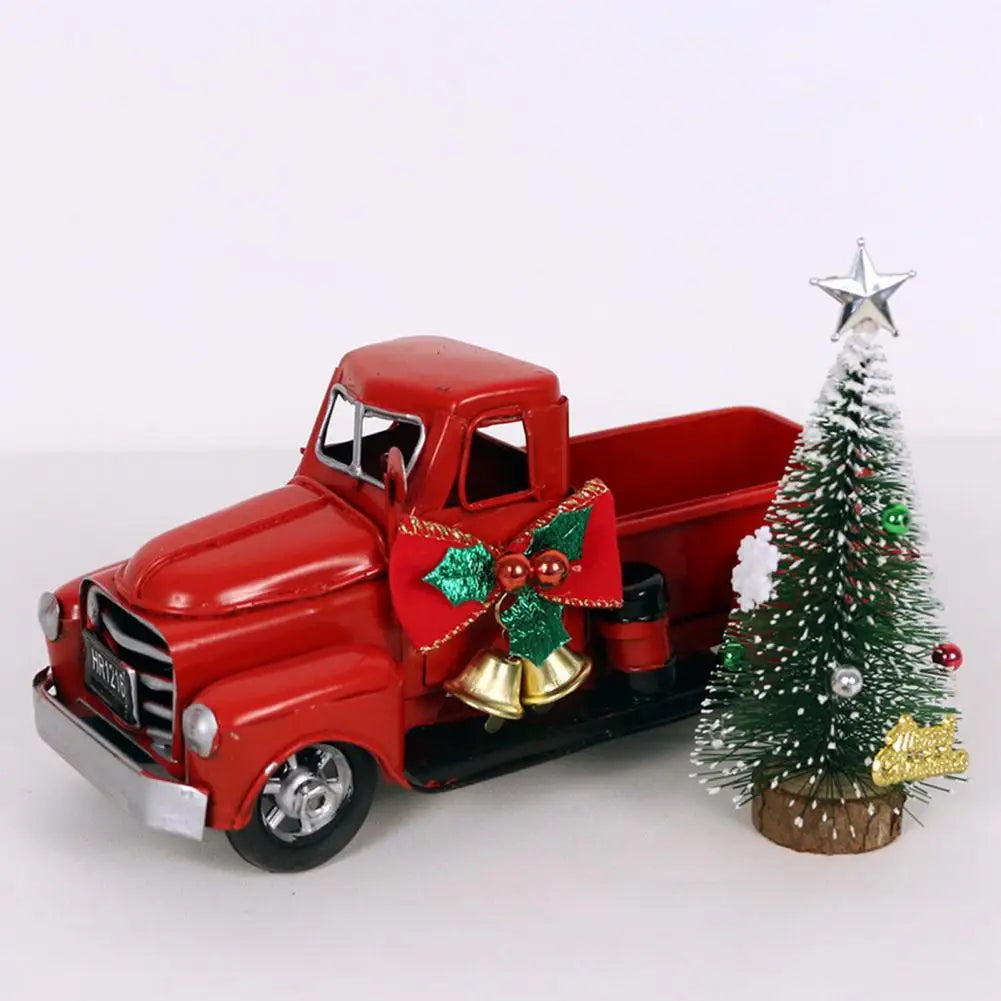 Red Truck Christmas Ornament Retro Car Model Xmas Tree Bell Decor Paint Car Ornament Christmas Decoration Home Office Decoration