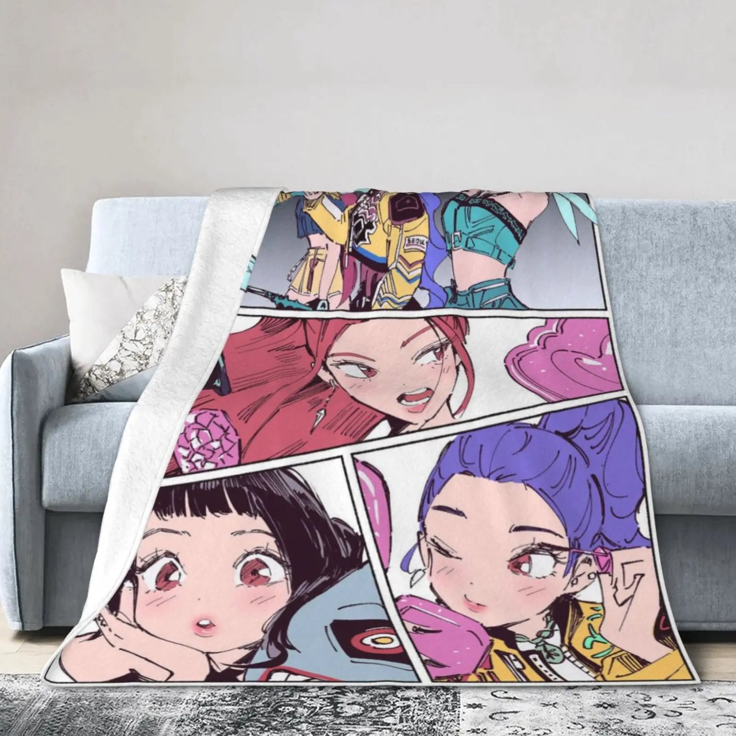 Huntrix kpop Demon Hunters Plush Blanket Girls Flannel Throw Blanket