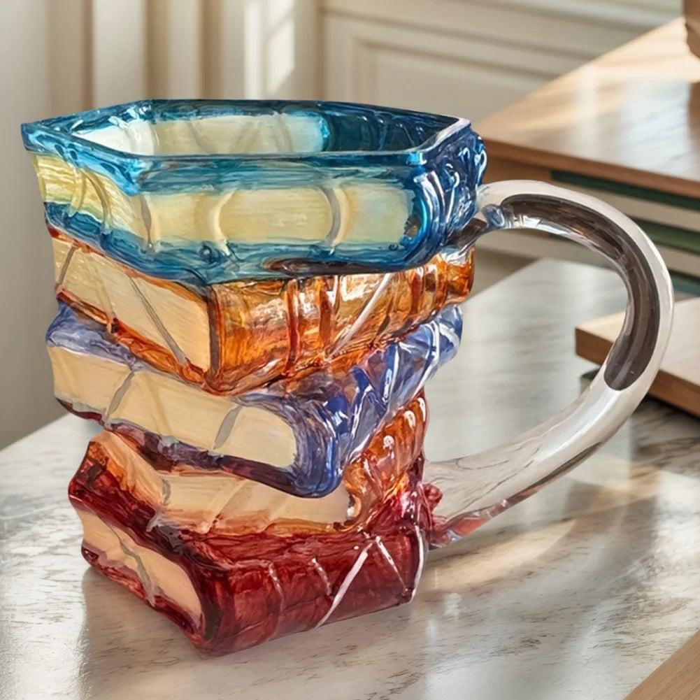 3D Painted Book Mug Wear Resist Unique Handmade Drink Cup Multi-Purpose Novelty Water Mug for Beer Wine Juice Tea Coffee