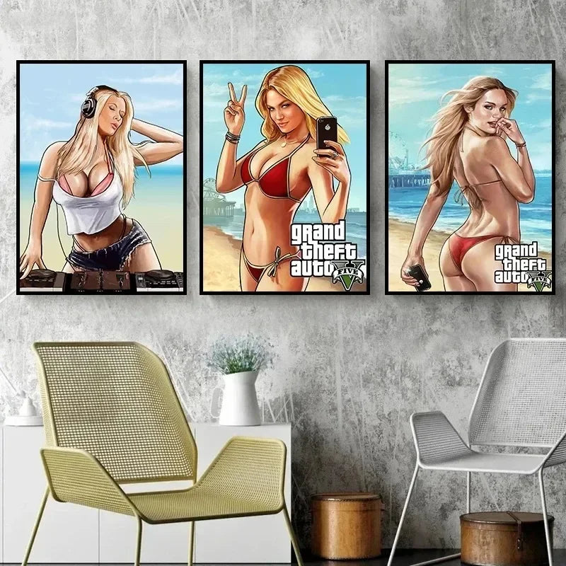Canvas Painting Wall Picture Print Modern Video Game Grand Theft Auto Poster For Gamer Living Room Home Decor Frameless