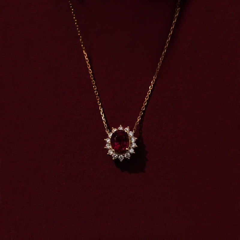 Metiseko 925 Sterling Silver Ruby Colour Chain Necklace Garnet Red Cubic Zirconia Retro Style Necklace Waterproof for Women