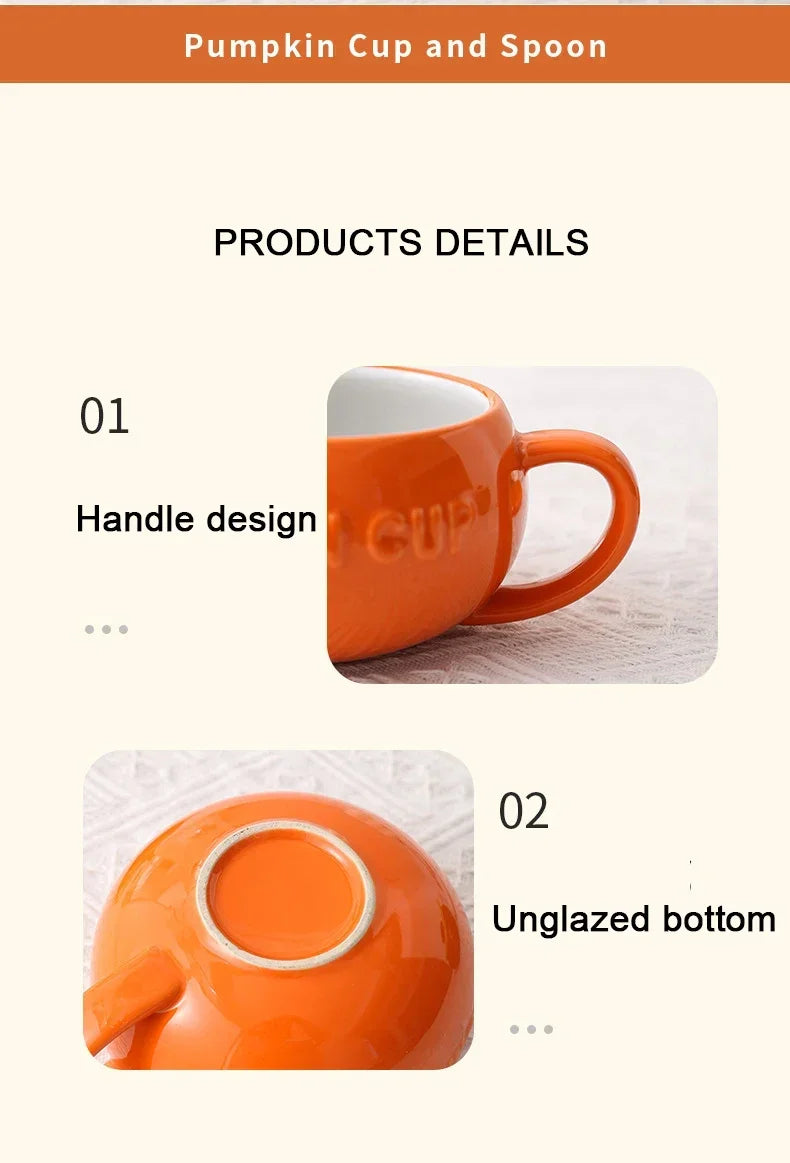 Pumpkin Mug Ceramic with Lid with Spoon Coffee Cups Milk Tea Breakfast Creative Handle Design Gift Drinkware Kitchen Halloween