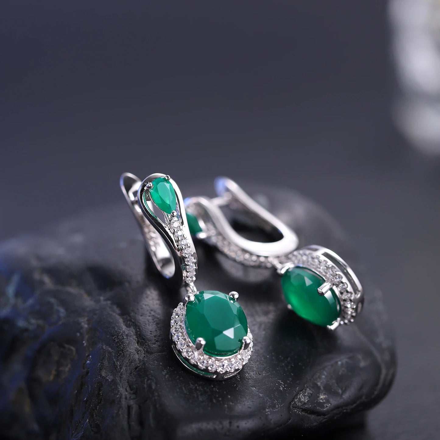 Gem's Ballet 5.15Ct Natural Green Agate Vintage Earrings 925 Sterling Silver Gemstone Drop Earrings For Women Fine Jewelry