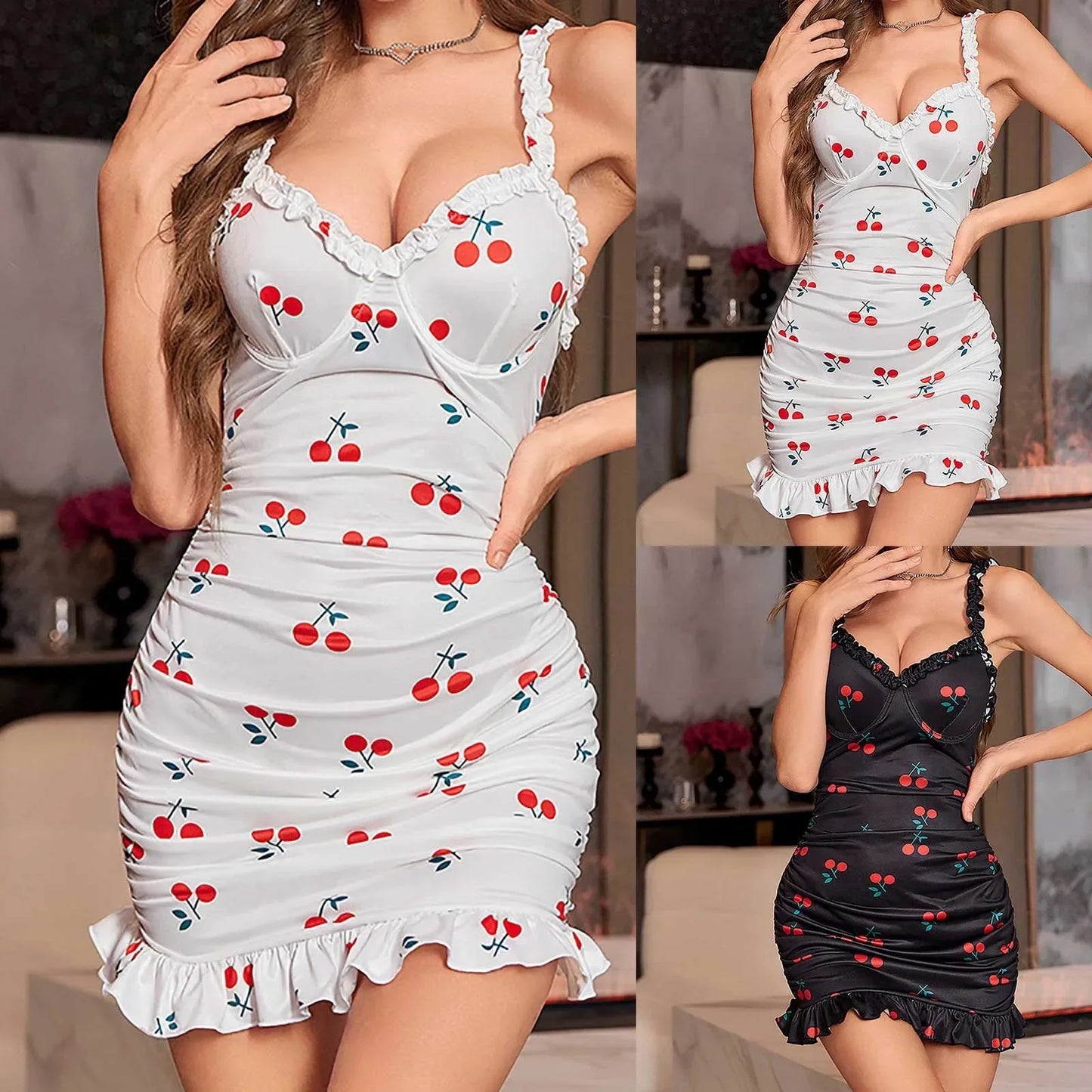 Sexy Lingerie Sexy Print Pleated Wrap Hip Pajamas Seductive Thin Pleated Floral Edge Lingerie Sexy Woman Push Up