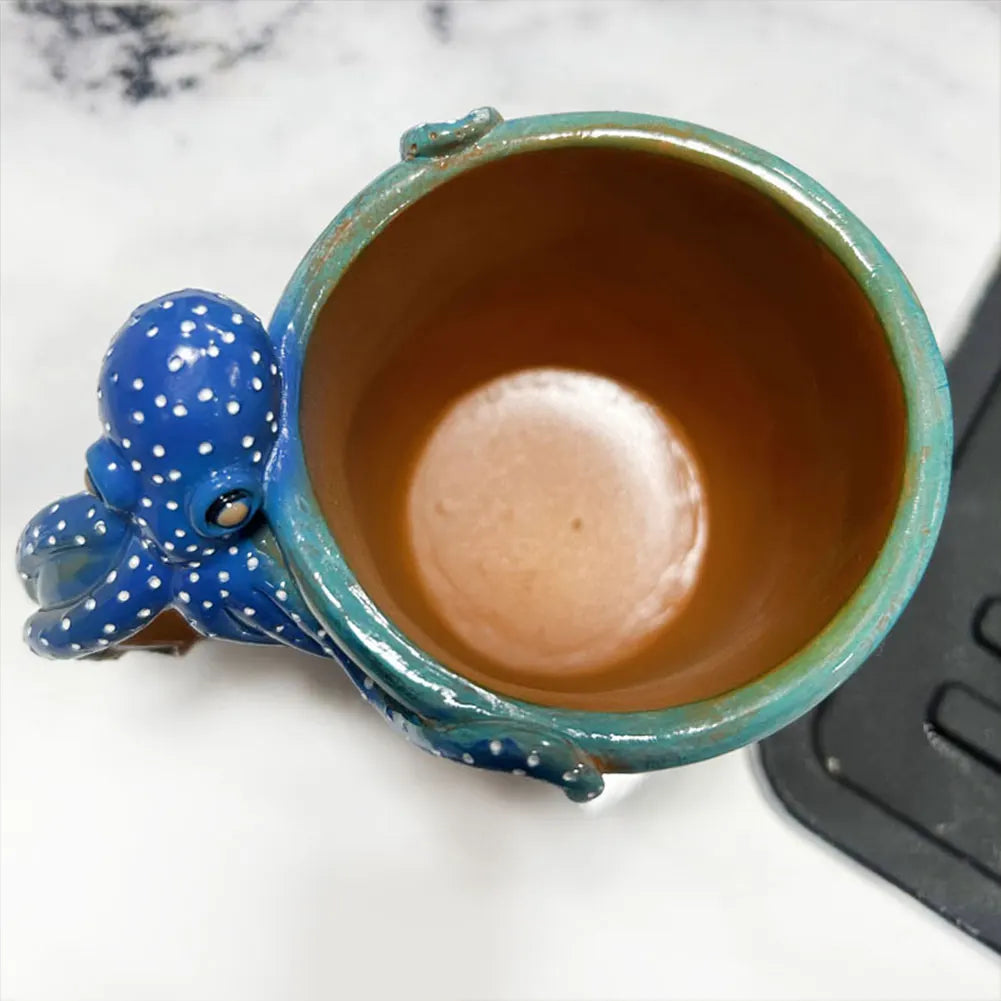 New Deep Blue Octopus Mug Handmade Statue Sea Animal Mug With Handle Novelty Coffee Milk Tea Juice Hot and Cold Drinkware Cup