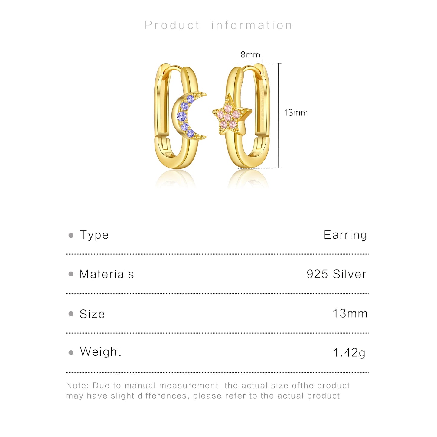 DPLAOPA Women 925 Sterling Silver Light Purple Pink Moon Star Piercing Hoop Earring Loops 2024 New Luxury Fine Casual Jewelry