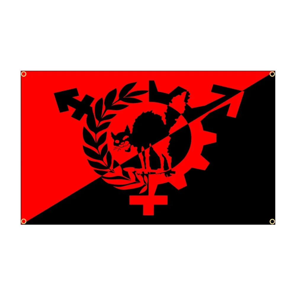 Banner 90x150cm 3x5 Ft Anarchist Black Cat Flag for Decor Anarchy Star Flag(Anarchy Flag)