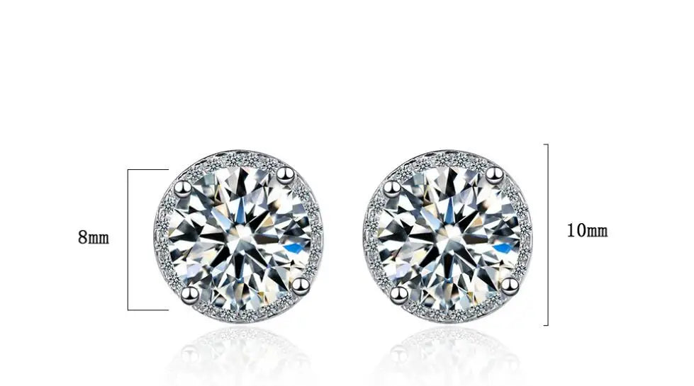 Zircon Moissanite Diamond Stud Earrings for Women Real 925 Sterling Silver Round Halo Earrings Luxury Wedding Fine Jewelry
