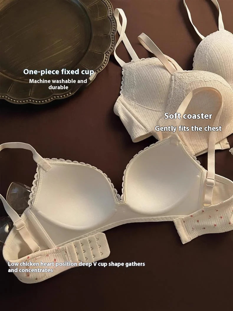 Lace Edge Sexy Lingerie Women's Small Breasts Gather No Wire Anti-Sag Bra Set