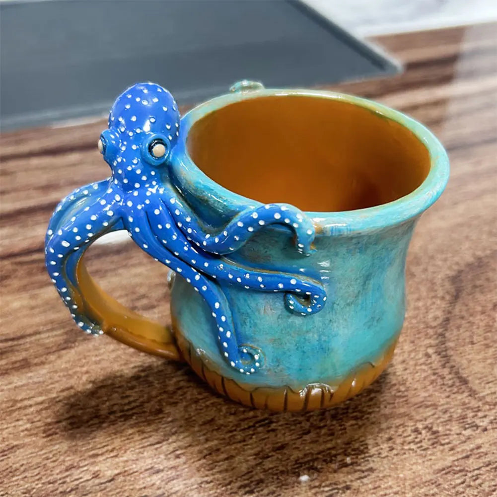 New Deep Blue Octopus Mug Handmade Statue Sea Animal Mug With Handle Novelty Coffee Milk Tea Juice Hot and Cold Drinkware Cup