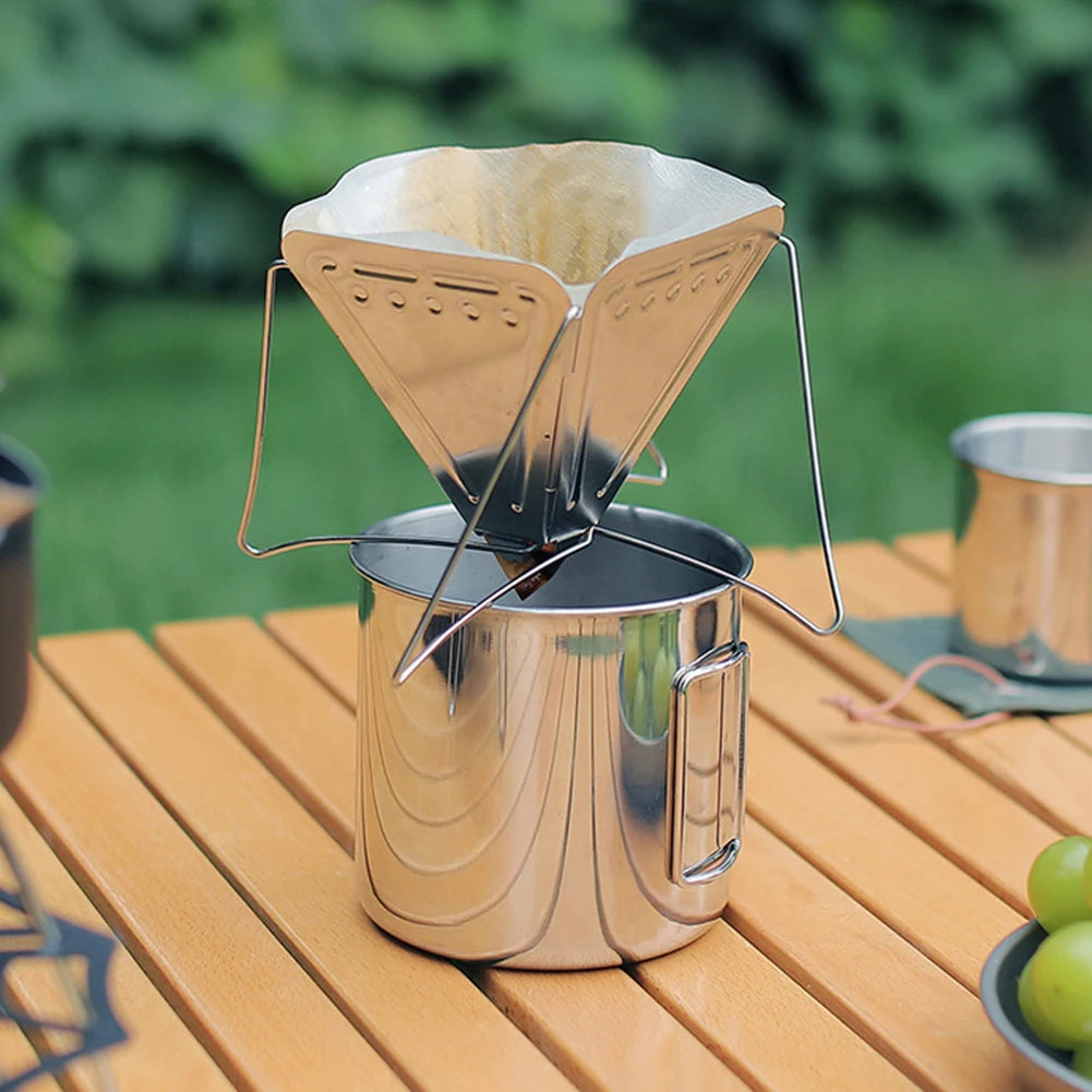 Camping Water Cup with Foldable Handle Tea Beer Coffee Mug Stainless Steel Portable Camping Cup for Outdoor Use